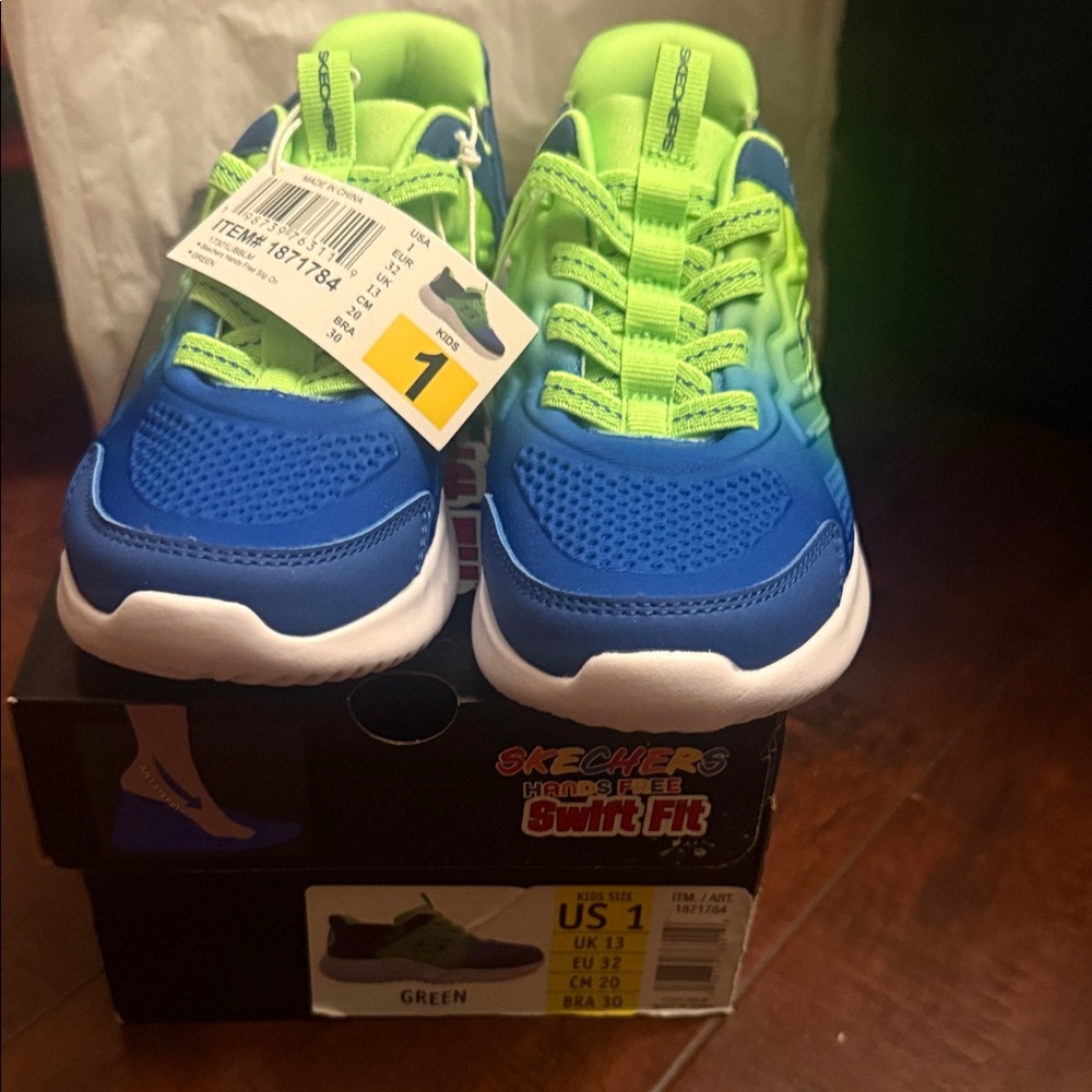 Skechers Kids' Neon Green and Blue Sneakers